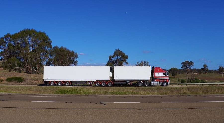 B-double truck on a highway