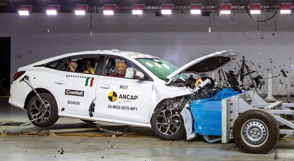 The MG is put through its paces with a fontal offset test.