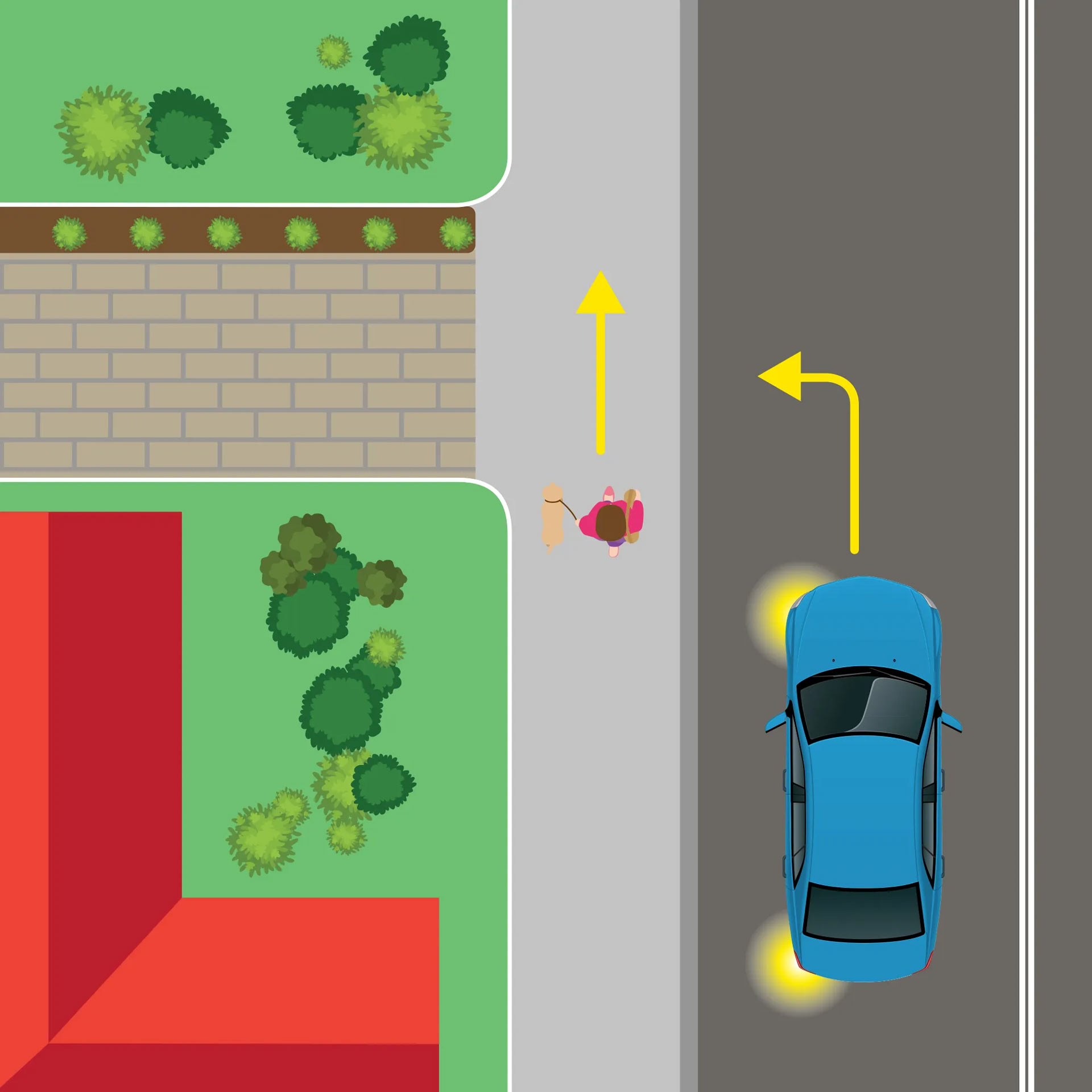 Pedestrian walking across a driveway
