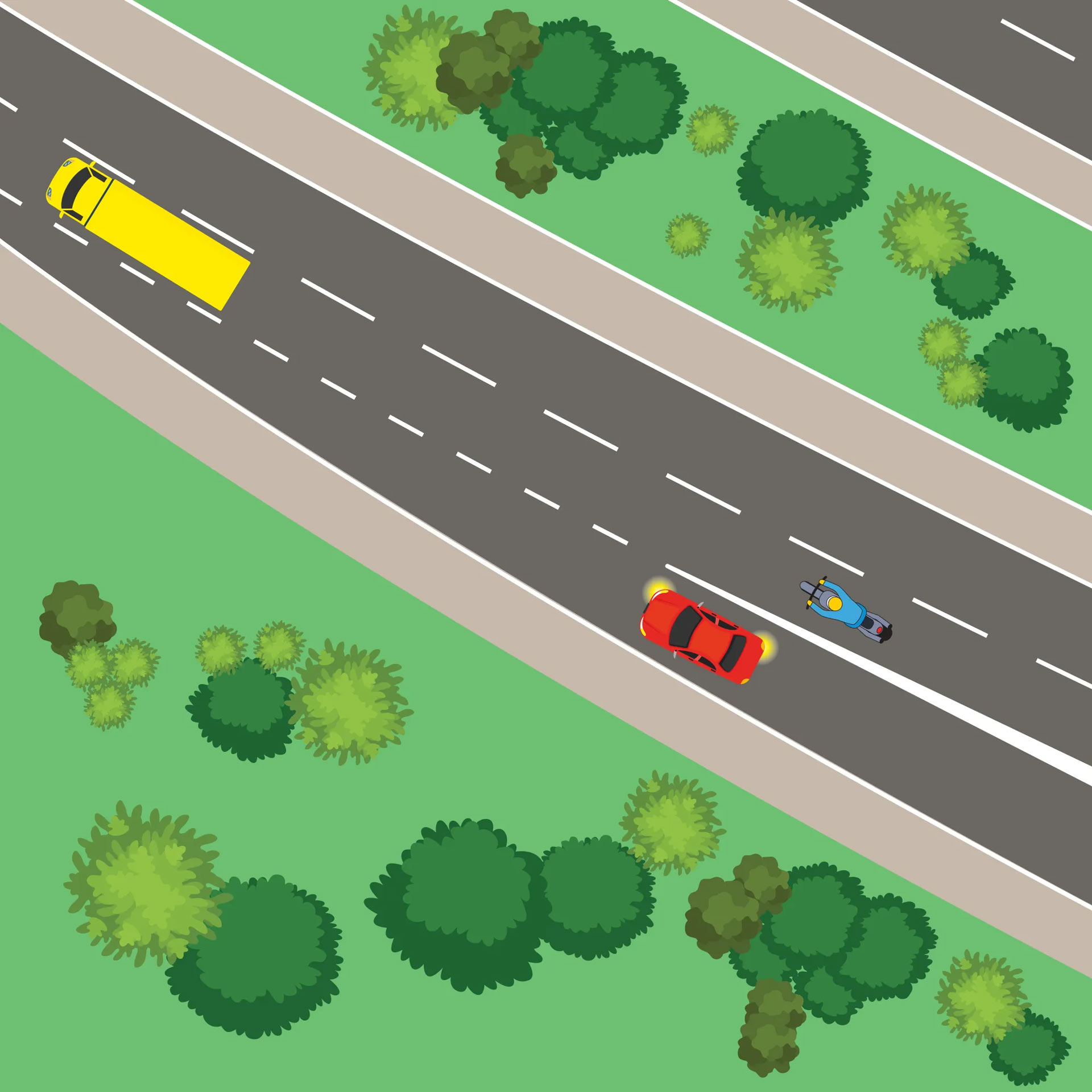 Motorist and motorcyclist driving on a freeway