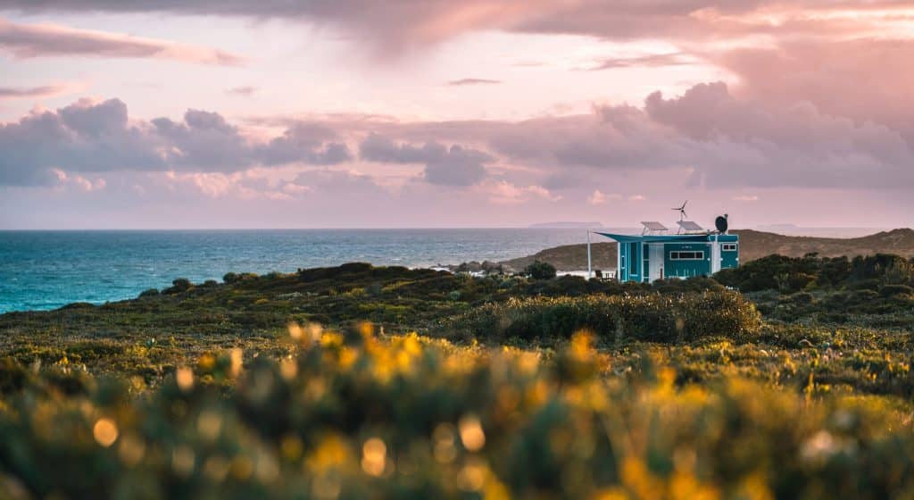 Hillocks Drive Ocean Pod with sea in background.