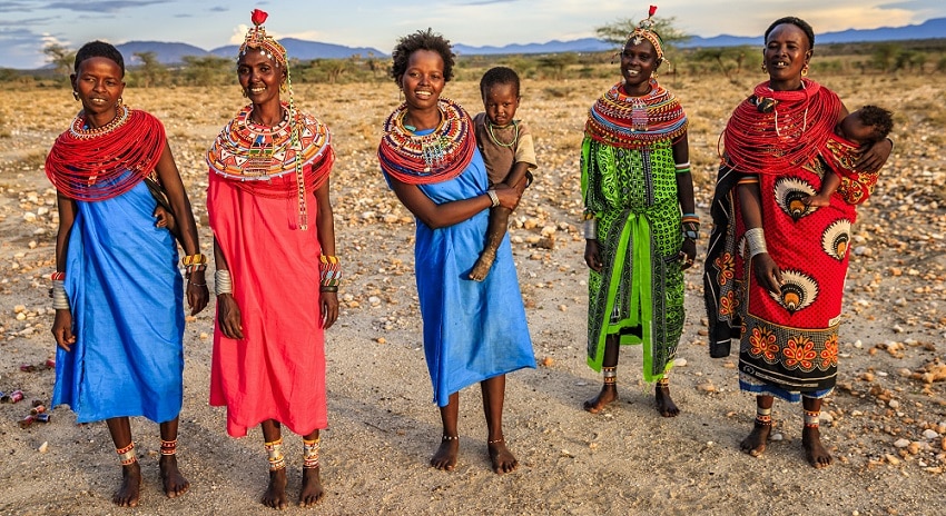 Samburu women with babies in Kenya.