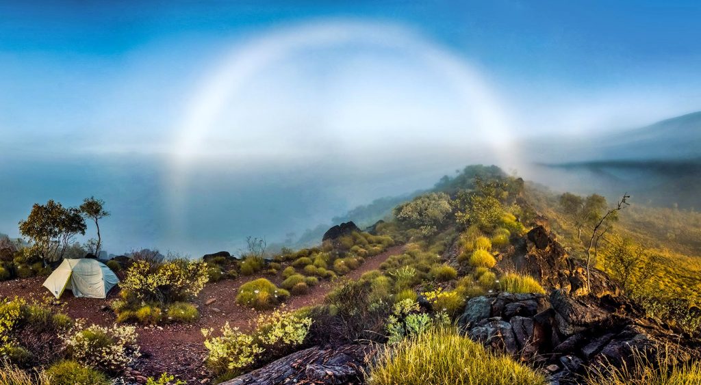 Tent camping at sunrise, West Macdonnell Ranges, Northern Territory