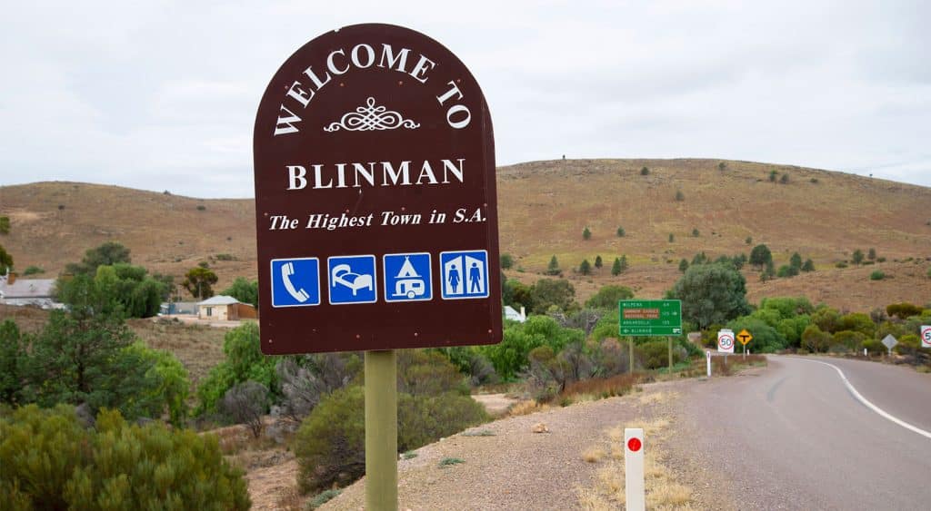 Picture of the Welcome to Blinman sign in the Flinders Ranges