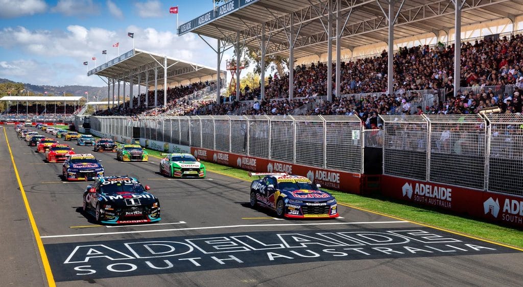 bp Adelaide Grand Final, cars at the starting line with spectators.