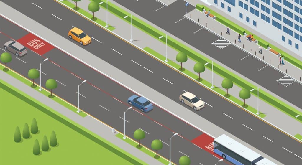 Car driving in O-Bahn bus lane.