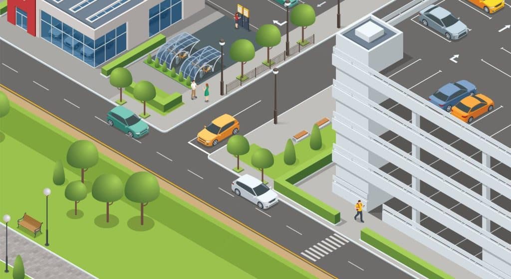 Car waiting to turn left at stop line.