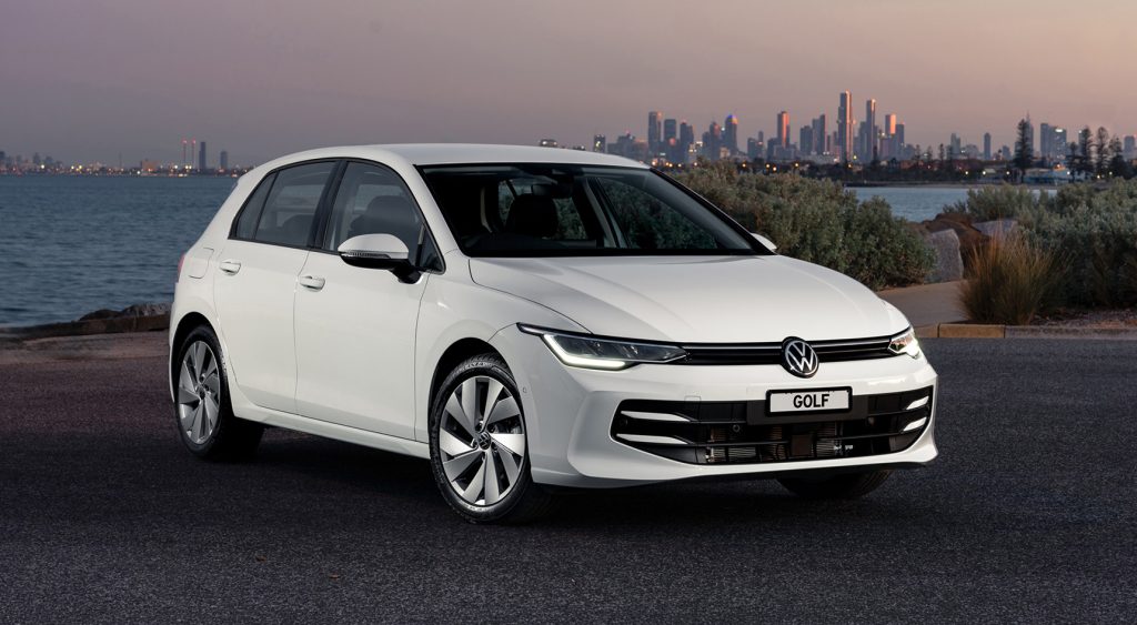Exterior shot of a white 2025 VW Golf Life