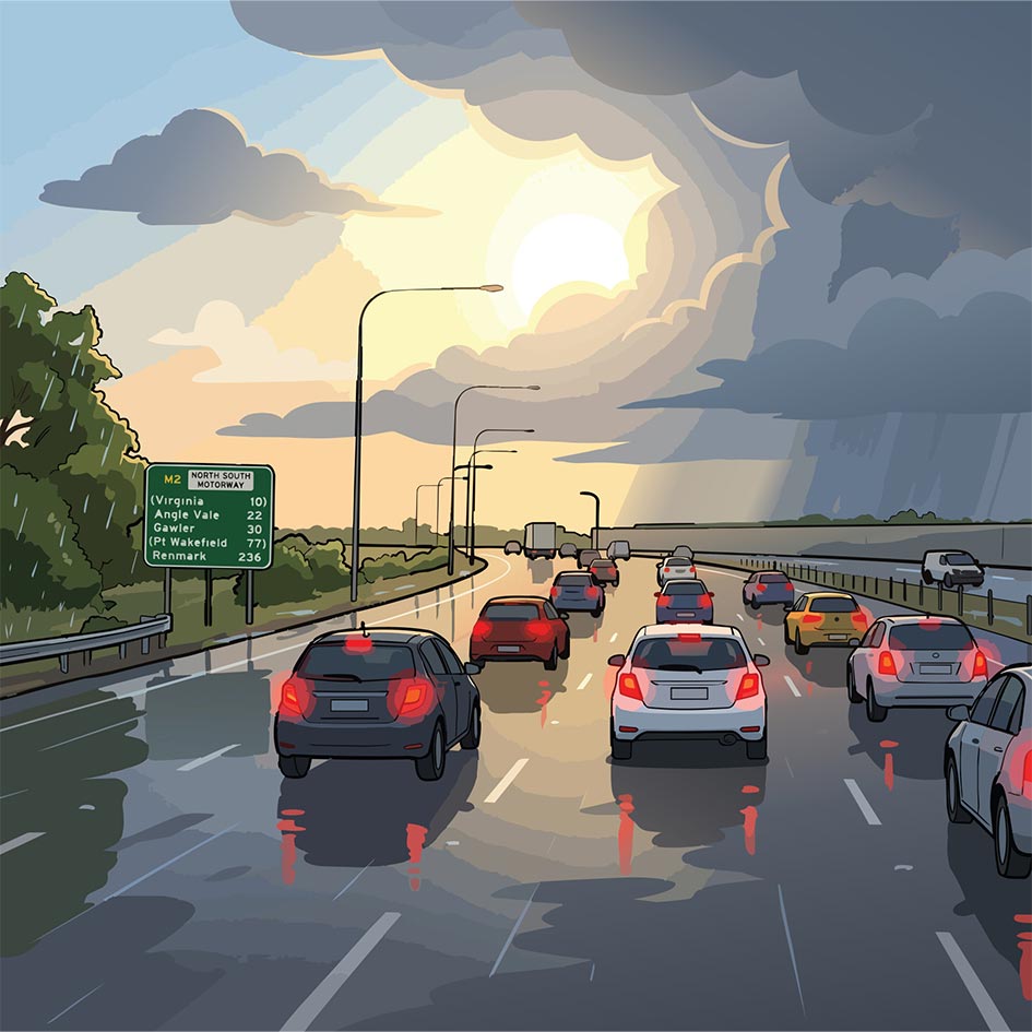 Driving on a wet road